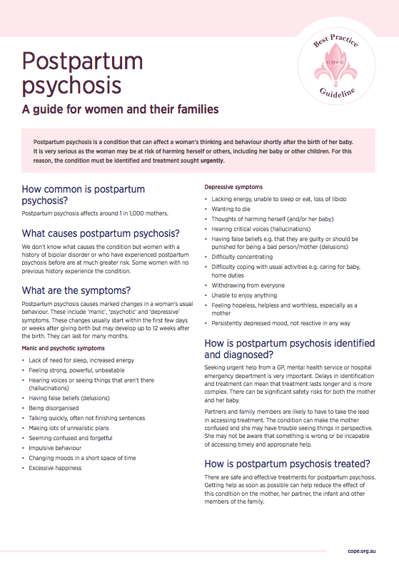 Postnatal fact sheets for women and their families - COPE