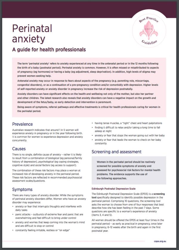 Perinatal Mental Health Fact Sheets For Health Professionals - COPE