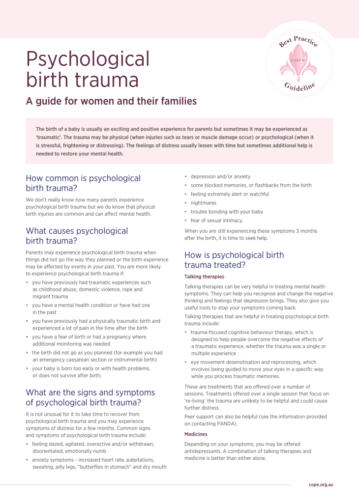 COPE Psychological Birth Trauma Consumer Fact Sheet 2023 730x1024 